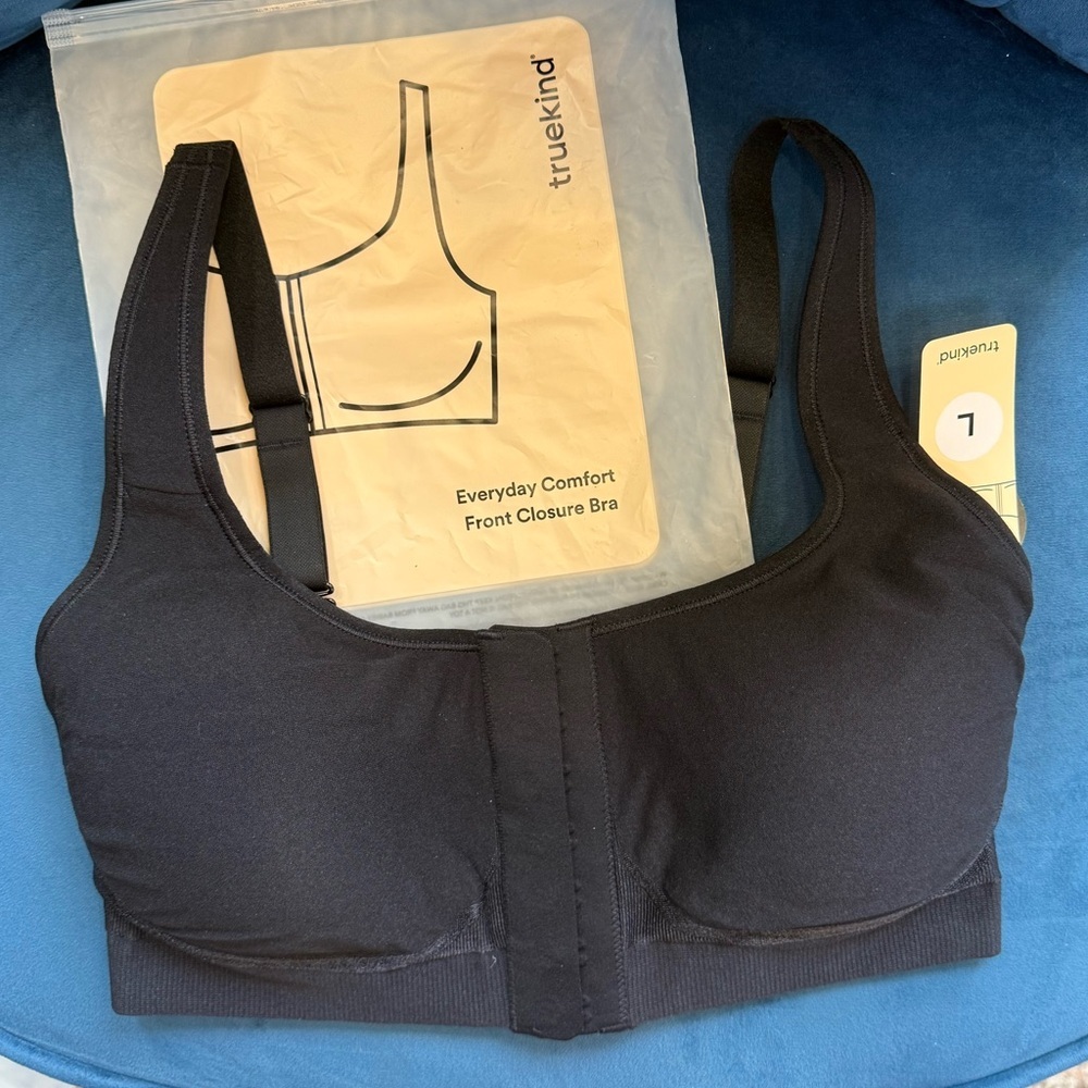 Truekind Everyday Comfort Front Closure Wireless Bra Black Size L NWT